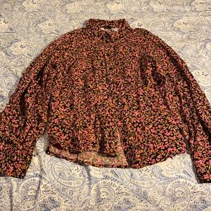 Black and pink floral button up- size XS